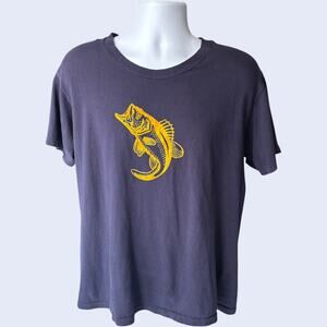 Vintage L Bass Fish Graphic Tee Blue Yellow Fishing